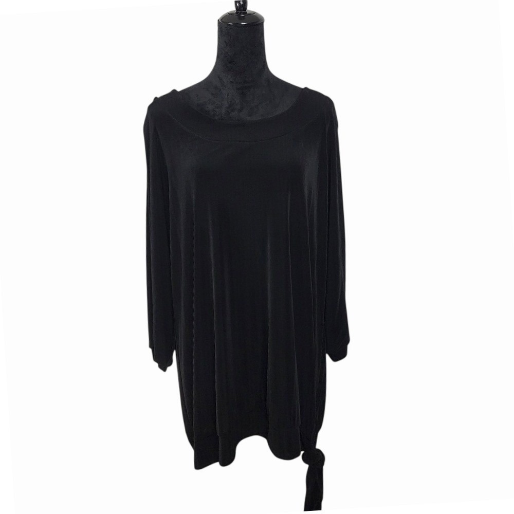 VALERIE BERTINELLI WOMAN Size 3X Black Ribbed Stretch Knit Tie Hem Dolman Blouse